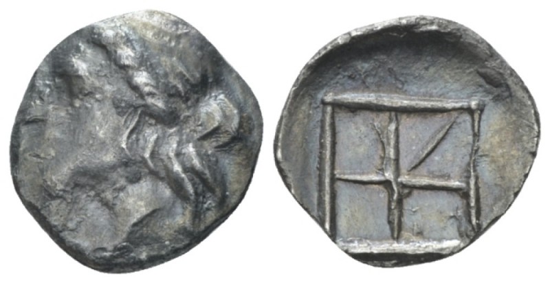 Crete, Kydonia Diobol circa 320-270, AR 15mm., 1.40g. Head of maenad l. Rev. Rai...