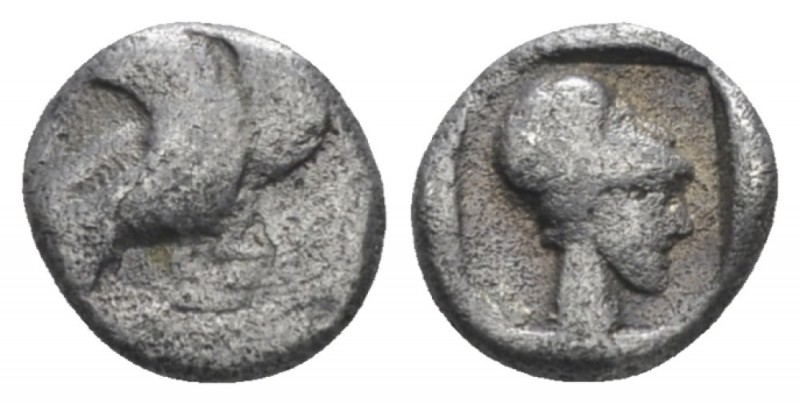 Caria, Ialyssos Obol circa 480-400, AR 9mm., 0.58g. Forepart of winged boar l. R...