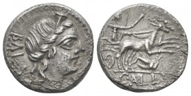 C. Allius Bala Denarius circa 92, AR mm., 3.50g. BALA Diademed female head r.; below chin, P. Rev. Diana in biga of stags r., with quiver over shoulde...