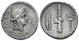 C. Norbanus. Denarius circa 83, AR 17.6mm., 3.75g. Head of Venus r.; below, C NORBANVS; behind, control numeral. Rev. Corn ear, fasces with axe and ca...