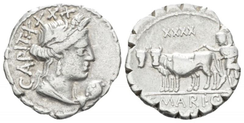 C. Marius C.f. Capito. Denarius serratus circa 81, AR 18.7mm., 3.84g. Draped bus...