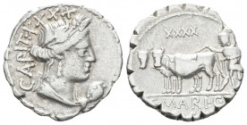 C. Marius C.f. Capito. Denarius serratus circa 81, AR 18.7mm., 3.84g. Draped bust of Ceres r.; around, CAPIT – inverted TV; in r. field, symbol. Rev. ...