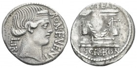 L. Scribonius Libo. Denarius circa 62, AR 19mm., 3.94g. BON EVENT – LIBO Diademed head of Bonus Eventus r. Rev. PVTEAL – SCRIBON Scribonian well decor...