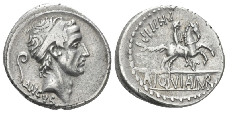 L. Marcius Philippus. Denarius circa 56, AR 18.4mm., 4.12g. Diademed head of Anc...