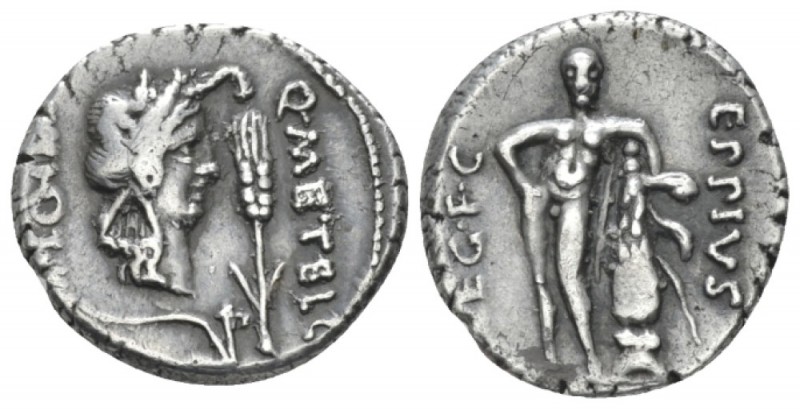 Q. Metellus Scipio and Eppius Legatus. Denarius Africa 47-46, AR 17.8mm., 3.93g....