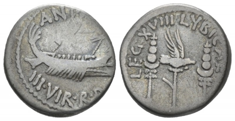 Marcus Antonius. Denarius mint moving with M. Antony 32-31, AR 16.5mm., 3.36g. ,...