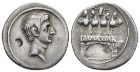 Octavian, 32 – 27 BC Denarius Brundisium or Rome Autumn 30-Summer 29 BC, AR 19mm., 3.65g. Denarius, , AR 19mm, 3.87g. Bare head r. Rev. Triumphal arch...