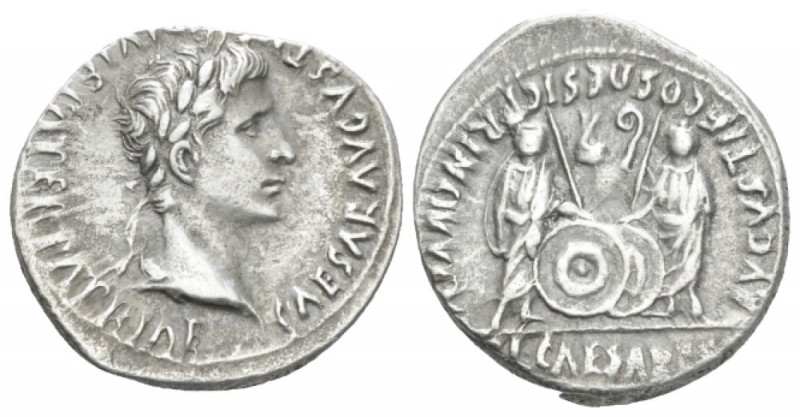 Octavian as Augustus, 27 BC – 14 AD Denarius Lugdunum circa 2 BC-4 AD, AR 20mm.,...