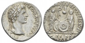 Octavian as Augustus, 27 BC – 14 AD Denarius Lugdunum circa 2 BC-4 AD, AR 18mm., 3.79g. Laureate head r. Rev. Caius and Lucius standing facing and res...