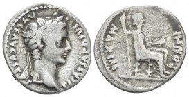 Tiberius, 14-37 Denarius Lugdunum circa 14-37, AR 19mm., 3.76g. Laureate head r. Rev. Draped female figure (Livia as Pax) seated r. on chair with orna...