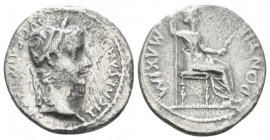 Tiberius, 14-37 Denarius Lugdunum circa 14-37, AR 19mm., 3.25g. Laureate head r. Rev. Draped female figure (Livia as Pax) seated r. on chair with orna...