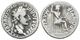 Tiberius, 14-37 Denarius Lugdunum circa 14-37, AR 19mm., 3.63g. Laureate head r. Rev. Draped female figure (Livia as Pax) seated r. on chair with orna...