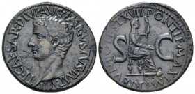 Tiberius, 14-37 As circa 15-16, Æ 28mm., 11.31g. Bare head r. Rev. Draped female seated r. with feet on stool, holding patera and long sceptre. C 17 v...