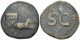 Tiberius, 14-37 Sestertius circa 34-35, Æ 34mm., 26.66g. Carpentum driven r. by four horses. Rev. Legend around SC. C 65. RIC 54

Nice brown tone, A...