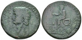 In the name of Nero Claudius Drusus, father of Germanicus and Claudius Sestertius circa 41-50 and later (?), Æ 33mm., 20.32g. Bare head l. Rev. Claudi...