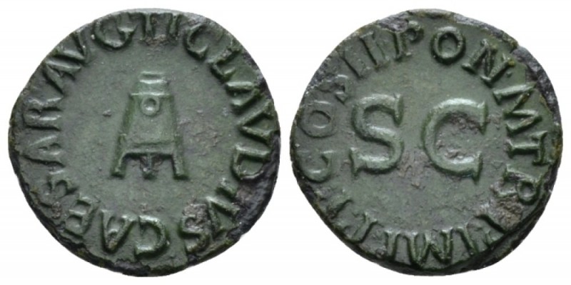 Claudius, 41-54 Quadrans after 42, Æ 16.6mm., 2.30g. TI CLAVDIVS CAESAR AVG Thre...