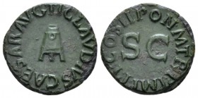 Claudius, 41-54 Quadrans after 42, Æ 16.6mm., 2.30g. TI CLAVDIVS CAESAR AVG Three-legged modius Rev. TR P IMP P P COS II PON M Legend around large S •...