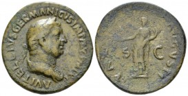 Vitellius, January – December 69. Sestertius circa late April-December 69, Æ 34mm., 23.23g. Laureate and draped bust r. Rev. Pasx standing l., holding...