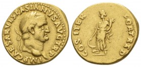 Vespasian, 69-79 Aureus Lugdunum circa 70, AV 19mm., 7.18g. Laureate head r. Rev. Fortuna standing l., holding cornucopia and resting hand on prow to ...