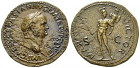 Vespasian, 69-79 Sestertius circa 71, Æ 36mm., 24.54g. Laureate bust r. Rev. Mars, naked, standing facing, head r., holding spear and trophy. C 269. R...