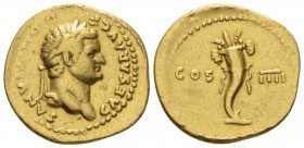 Domitian Caesar, 69-81. Aureus early 76-early 77, AV 20mm., 7.05g. , AV 20mm, 7.05g. Laureate head r. Rev. Cornucopiae tied up with ribbons. C 46. RIC...