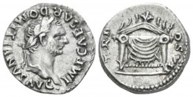 Domitian, 81-96 Denarius circa 81, AR 16mm., 3.48g. Laureate head r. Rev. Pulvinar (throne) of Jupiter and Juno. C 554. RIC 3. Good very fine

Nicel...