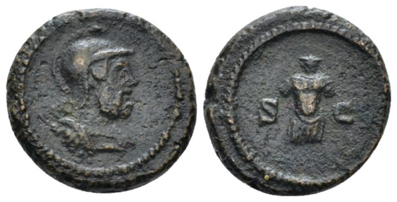 Time of Domitian to Antoninus Pius Quadrans circa 81-161, Æ 15mm., 3.26g. Helmet...