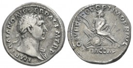 Trajan, 98-117 Denarius circa 107-108, AR 18.3mm., 3.15g. Laureate bust r., with slight drapery on l. shoulder. Rev. COS V P P S P Q R OTPIMO PRINC Da...