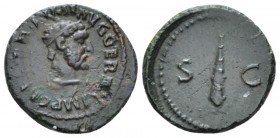 Trajan, 98-117 Quadrans circa 98-117, Æ 15.3mm., 3.35g. Diademed bust of Hercules r., with lion's skin on neck. Rev. Club upright. C 344. W 603a. RIC ...