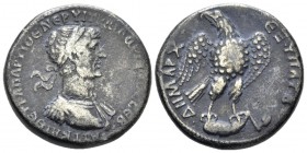 Hadrian, 117-138 Tetradrachm Antioch (Seleucis and Pieria) circa 118, AR 24.8mm., 12.11g. Laureate and cuirassed bust r., slight drapery. Rev. Eagle s...