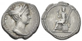 Sabina, wife of Hadrian Denarius circa 128-134, AR 19mm., 3.65g. Draped bust r., wearing stephane. Rev. Ceres seated l. on basket, holding grain ears ...