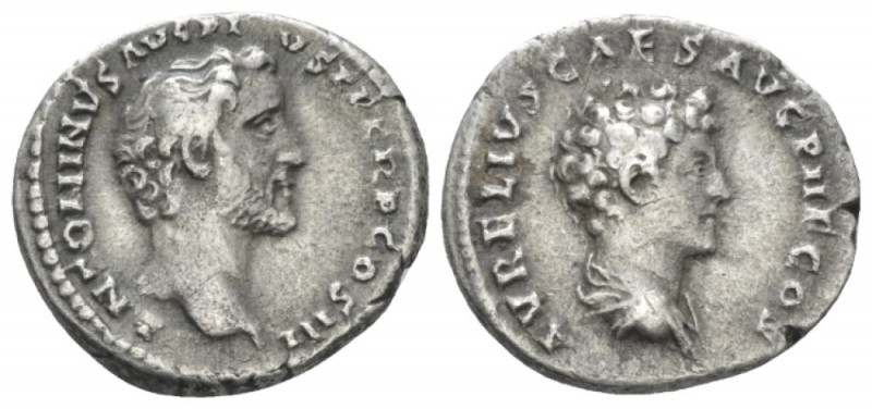 Antoninus Pius, 138-161 Denarius circa 140, AR 18mm., 3.12g. Bare head of A. Piu...