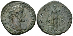 Antoninus Pius, 138-161 Sestertius circa 140-144, Æ 32mm., 22.19g. Laureate head r. Rev. Annona standing facing, head r., holding cornucopia and corn ...