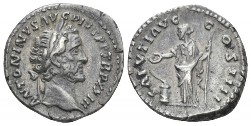 Antoninus Pius, 138-161 Denarius circa 160, AR 18mm., 3.40g. Laureate head r. Re...