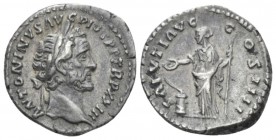 Antoninus Pius, 138-161 Denarius circa 160, AR 18mm., 3.40g. Laureate head r. Rev. Salus standing l., holding patera in r. hand and a sceptre in l., f...