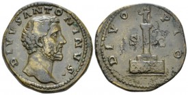 Divus Antoninus Sestertius After 161, Æ 34mm., 29.45g. Bare head r. Rev. Column surmounted by statue of Antoninus. C 354. RIC M. Aurelius 1269.

Nic...