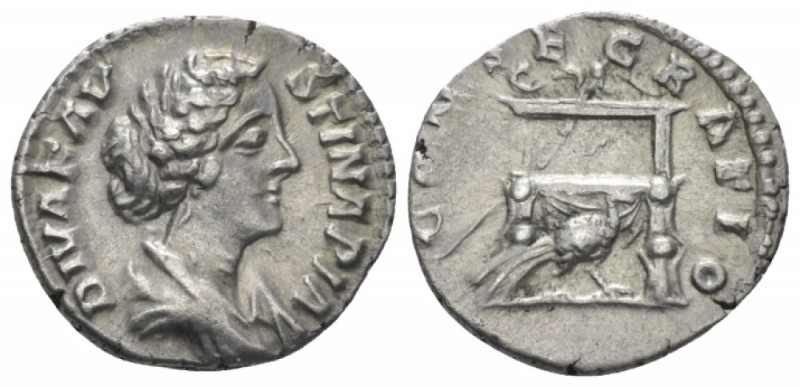 Diva Faustina. Denarius circa 176-180, AR 18mm., 2.46g. Draped bust r. Rev. Drap...