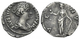 Faustina junior, daughter of Antoninus Pius and wife of Marcus Aurelius Denarius circa 147-150, AR 17.9mm., 2.61g. Draped bust r., wearing a single ci...