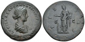 Lucilla, daughter of M. Aurelius and wife of Lucius Verus Sestertius circa 164-169, Æ 35mm., 31.94g. Draped bust r. Rev. Pietas standing l., sacrifici...