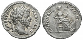 Septimius Severus, 193-211 Denarius circa 200-201, AR 18mm., 3.59g. Laureate head r. Rev. Annona seated r., modius with grain-ears before her. C 41. R...