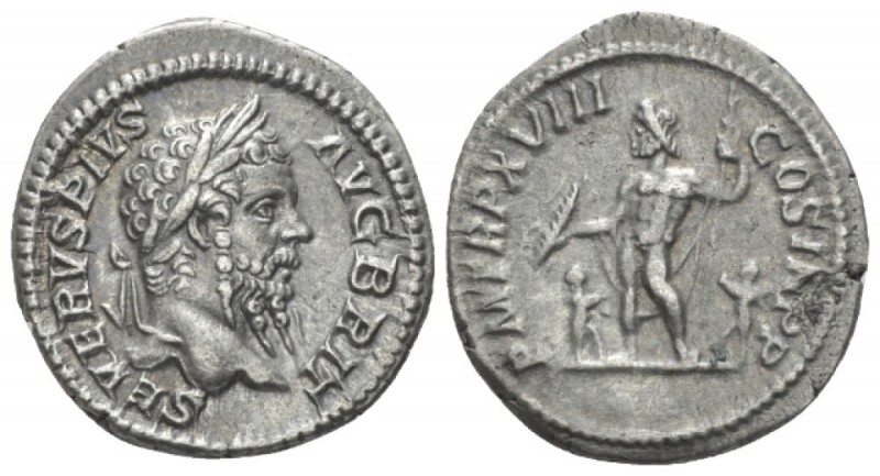 Septimius Severus, 193-211 Denarius circa 210, AR 20mm., 3.10g. Laureate head r....