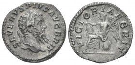 Septimius Severus, 193-211 Denarius circa 210-211, AR 18mm., 2.83g. Laureate head r. Rev. VICTORIA BRIT Victory seated l. on shield, inscribing shield...