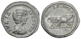 Julia Domna, wife of Septimius Severus Denarius circa 193-196, AR 19mm., 3.43g. Draped bust r. Rev. Julia as Cybele advancing l., holding branch in qu...