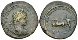 Caracalla, 198-217 Sestertius circa 215, Æ 35mm., 31.66g. Laureate, draped, and cuirassed bust r. Rev. Sol driving galloping l. C 327 var. (laureate o...