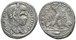 Caracalla, 198-217 Tetradrachm Ascalon (Judaea) circa 215-217, AR 26mm., 11.87g. Laureate head r. Rev. Eagle standing facing on palm frond left, head ...