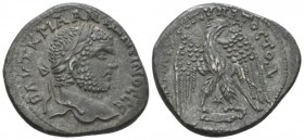 Caracalla, 198-217 Tetradrachm Antioch circa 215-217, AR 27.8mm., 13.26g. Laureate head r. Rev. Eagle standing facing on club, head r., with wings spr...