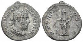 Macrinus, 217-218 Denarius December 217, AR 19mm., 2.73g. Laureate and draped bust r. Rev. Annona standing l., holding cornucopiae and barley ears; at...