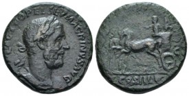 Macrinus, 217-218 As circa 217, Æ 25mm., 11.86g. Laureate and cuirassed bust r. Rev. Macrinus in triumphal quadriga l., holding sceptre and branch; Vi...