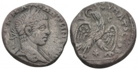 Elagabalus, 218-222 Tetradrachm Antioch circa 219, AR 22.9mm., 13.31g. Laureate bust r., slight drapery. Rev. Eagle standing facing, head and tail l.,...