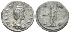 Julia Maesa, sister of Julia Domna and grandmother of Elagabalus Denarius circa 218-222, AR 18mm., 3.33g. Draped bust r. Rev. Juno, diademed and veile...